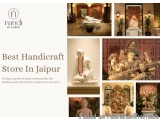 The image is a collage of six photographs showcasing the best handicraft store in Jaipur, India. The photographs are arranged...