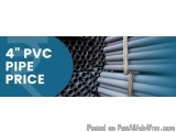 The image shows a stack of 4" PVC pipes. The pipes are arranged in a neat stack and appear to be made of a dark blue material...