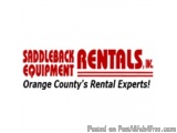 The image is a logo for Saddleback Equipment Rentals, Inc. The logo is written in red and black text on a white background. T...
