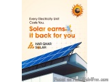 The image is an advertisement for Har Ghar Solar, an electricity unit that costs you. The background of the image is a light...
