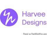 The image is a logo for Harvee Designs, a company that posted on PostAllAds4Free.com. The logo is a purple circle with a whit...