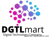 The image is a logo for a digital technology company called DGTLmart. The logo is a circular shape made up of multiple hexago...