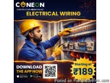 The image is an advertisement for Conneon Electrical Wiring, an online electrical wiring service. The advertisement features...