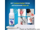 The image is an advertisement for Sushain Arthoshain Pain Oil. It features a white bottle with a blue label and a blue cap. T...