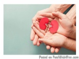 The image shows two hands holding two red heart-shaped objects. The hands are gently cradling each other, with the fingers sl...