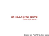 The image is a logo for OM Healthcare Centre. The logo is written in red text on a white background. The text reads "OM Healt...