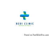 The image is a logo for a medical clinic called BEDI CLINIC. The logo is a combination of a blue and green color scheme. In t...