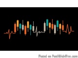 The image is a graphic illustration of a stock market chart. The chart is made up of multiple candlesticks in different color...