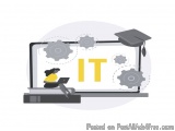 The image is an illustration of a person sitting on a desk with a laptop in front of them. The person is wearing a yellow shi...