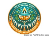 The image is the logo of the Paramarth Deep Welfare Foundation. It is a circular emblem with a blue background and a gold bor...