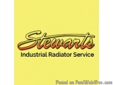 The image is a logo for Stewart's Industrial Radiator Service. The logo is written in a cursive font with the word "Stewarts"...
