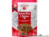 The image is of a packet of ShimlaRed Ready to Eat Brown Rice & Quinoa. The packet is red and white in color with a picture o...
