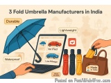 The image is an infographic that explains the benefits of folding umbrella manufacturers in India. It shows three fold umbrel...