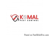 The image is a logo for a pest control company called KOMAL PEST CONTROL. The logo is a shield-shaped design with a red backg...