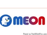 The image is a logo for a company called MEON. The logo is rectangular in shape and has a blue background. On the left side o...