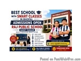 The image is a digital advertisement for a school called "Best School with Smart Classics". The background of the image is bl...