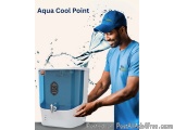 The image shows a man wearing a blue t-shirt and a blue cap with the logo of Aqua Cool Point on it. He is standing in front o...