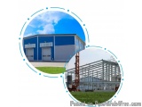 The image is a collage of three different pictures of a large industrial building. The first picture on the left shows a blue...