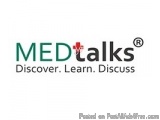 The image is a logo for a company called MED Talks. The logo is written in a modern, sans-serif font and is in a dark green c...