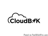 The image is a black and white logo of the word "CloudBK" written in a simple, sans-serif font. The word is written in the ce...
