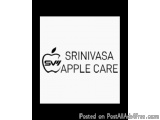 The image is a logo for Srinivasa Apple Care. It is a square-shaped logo with a black background and white text. The text rea...