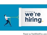 The image is an illustration of a man pulling a large white banner with the text "Are you awesome? We're hiring" written on i...