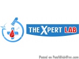 The image is a logo for a company called "The Expert Lab". The logo is blue in color and has a white background. On the left...