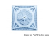 The image is of a square-shaped air conditioning unit with a white exterior. The unit has a circular fan in the center with m...