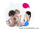 The image is a collage of three different elements. On the left side, there is a photo of a family of four - a father, mother...