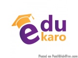 The image is a logo for a company called Edu Karo. The logo is rectangular in shape and has a purple and orange color scheme....
