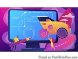 The image is an illustration of a computer monitor with a yellow car on the screen. The car is in the center of the screen an...