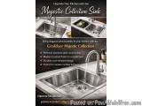 The image is an advertisement for a Grafoder Majestic Collection Sink. It features two stainless steel kitchen sinks with a m...