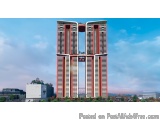 The image is a 3D rendering of a tall, modern building with a unique architectural design. The building appears to be a high-...