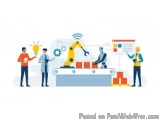 The image is an illustration of a group of people working together in a factory. There are six people in the image, three men...