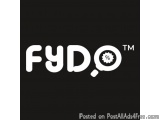 The image is a black square with the word "FyD" written in white capital letters in the center. The word is written in a mode...