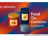 The image shows two food tin containers by Glistentins. The containers are cylindrical in shape with a lid on top. The lid is...