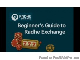 The image is a graphic design for a beginner's guide to Radhe Exchange. It has a dark blue background with white text that re...