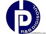 The image is a logo for P&B Digisign, a company that provides information and services. The logo is circular in shape and has...