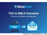The image is a graphic design that explains how to convert Tgz to EMLX Converter. It has a blue background with white text th...