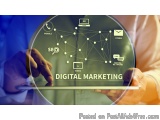 The image shows a person's hands holding a tablet with the words "Digital Marketing" written on it. The tablet is in the cent...