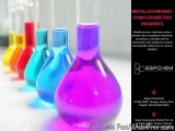 The image shows a group of laboratory glassware, specifically metallochromic/complexometric reagents, arranged in a row. The...