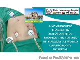 The image is a promotional poster for Laparoscopic Training in Maharashtra, India. The poster has a blue background with whit...