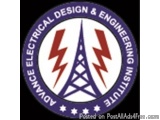 The image is the logo of the Advance Electrical Design & Engineering Institute. It is a circular emblem with a blue backgroun...