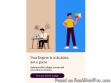 The image is an illustration of a man sitting at a desk with a laptop and a thought bubble above his head. He is wearing a wh...