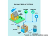 The image is a diagram of a rainwater harvesting system. It shows a house with a roof that has been recently rusted and is su...
