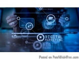 The image is a digital marketing banner with a blue background. The banner has a futuristic design with a large screen in the...