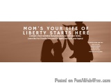 The image is a digital graphic with a brown background. It features a silhouette of a mother and her two children, a boy and...