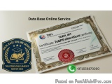 The image is a certificate issued by Data Base Online Service. The certificate is rectangular in shape and has a gold border....