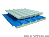 The image shows two sheets of corrugated metal roofing material. The sheets are stacked on top of each other, with the top sh...