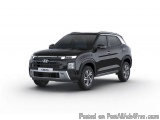 The image is a 3D rendering of a black Hyundai Creta SUV. The car is shown from the front three-quarter angle, with the front...